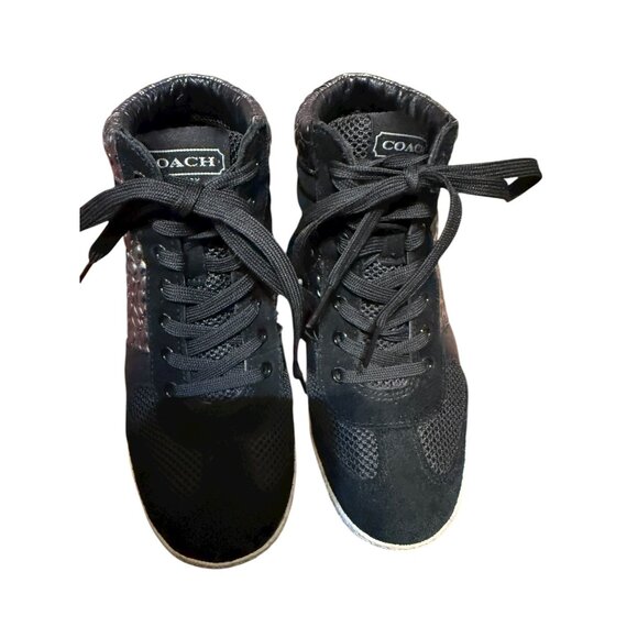 Coach Naples Black Metallic Signature Wedge Sneakers Size 6M Women’s High Top - Picture 3 of 16